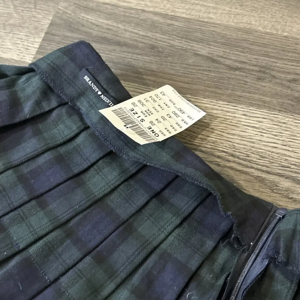 Brandy Melville Plaid Mini School Girl Skirt, One Size, Blue/Green Preppy Retro